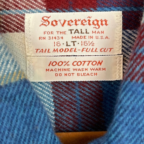 Vintage Sovereign Plaid Cotton Heavy Flannel Button Up Shirt Large Tall - Picture 3 of 9
